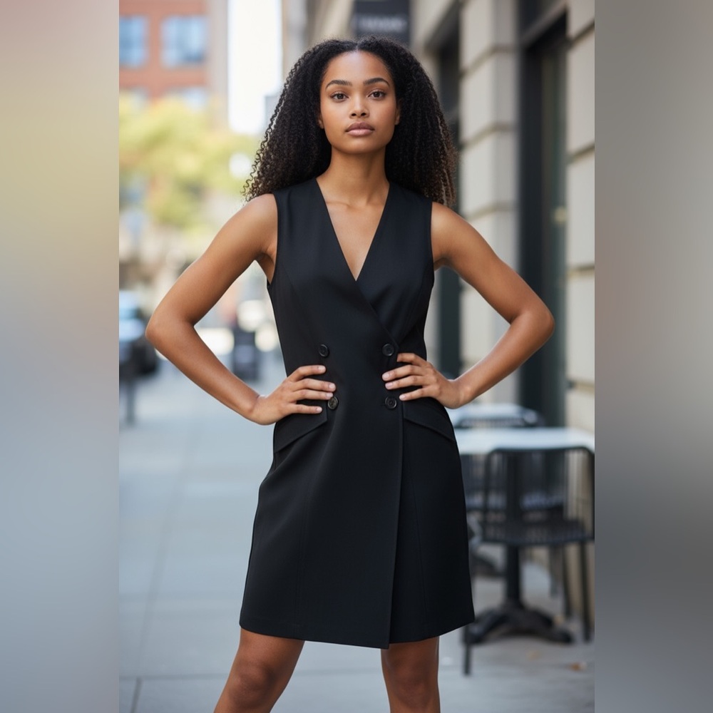 Max Studio Black Double-Breasted Midi Dress - Picture 2 of 12